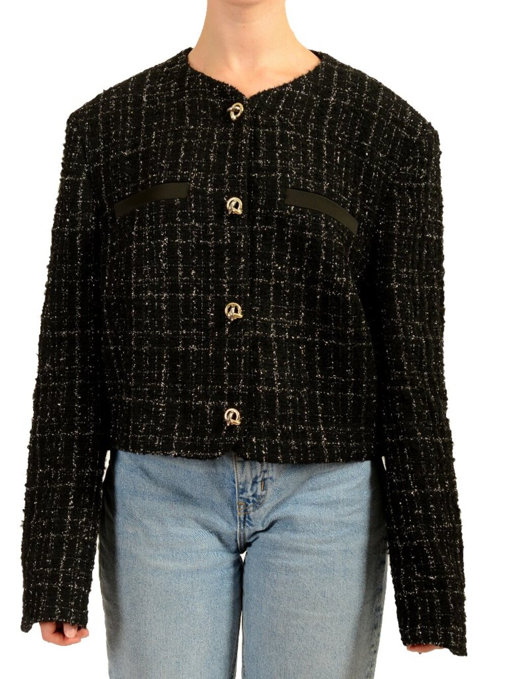 Hugo Boss Women's "Jolena" Sparkle Plaid Black Button Down Blazer US 10 IT 46